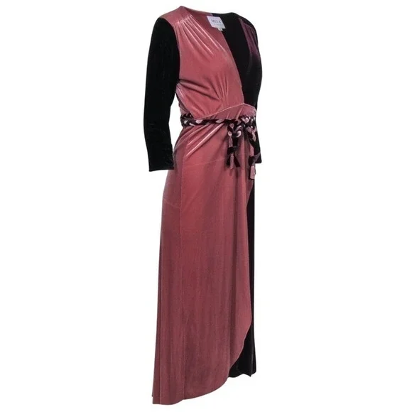 MISA Los Angeles Dress Paloma Burgundy Blush Velvet Wrap Dress Braided Event NWT - Picture 8 of 11